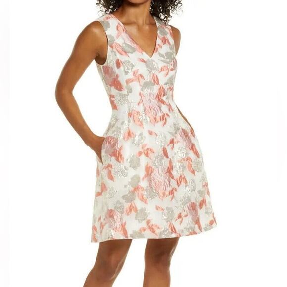 New Mark & James Badgley Mischka Reo Brocade Floral Metallic Dress 2 - Picture 1 of 7